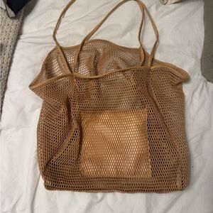 Tan Mesh Beach Tote Bag